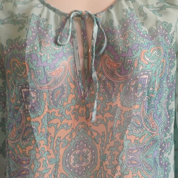 Ann Taylor Blue Flutter Sleeve Blouse with Tie Front - Picture 3 of 13